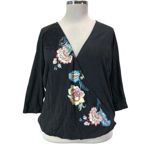 Floral Black Wrap Top